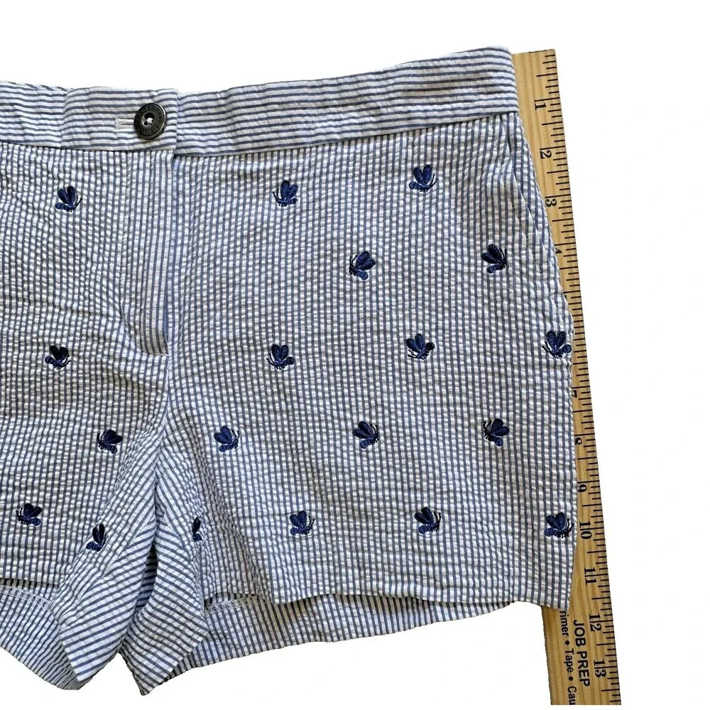 Brooks Brothers Women's Seersucker Shorts Embroidered Bees White Blue Size 2